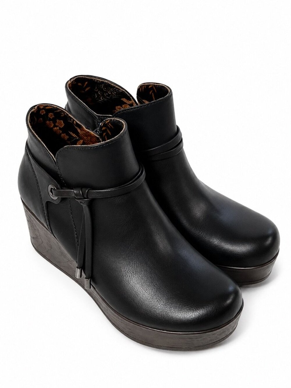 BOC 9M Black Faux Leather Ankle Booties with Wrap Strap
